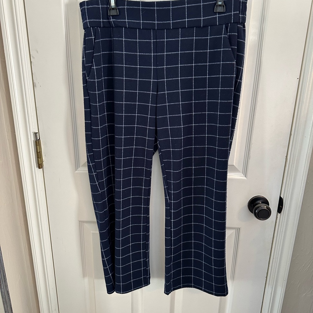 Liverpool Blue & White Plaid Cropped Pants
